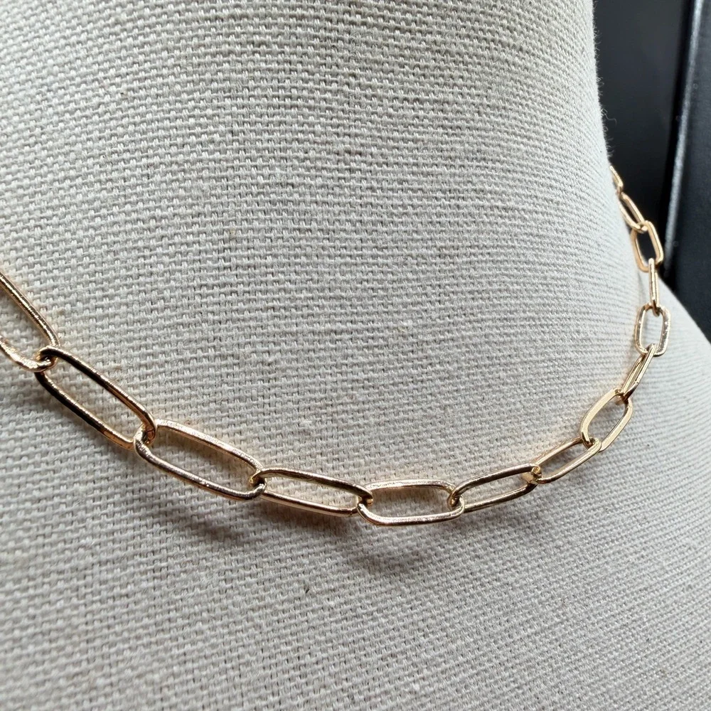 Rose Gold Tone Paperclip Chain Necklace Toggle Clasp Minimalist Modern Jewelry